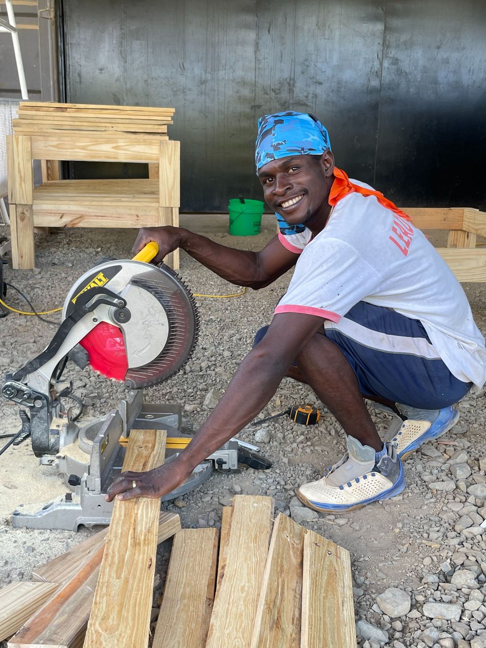 Furniture being built by Welcome Home Haiti team